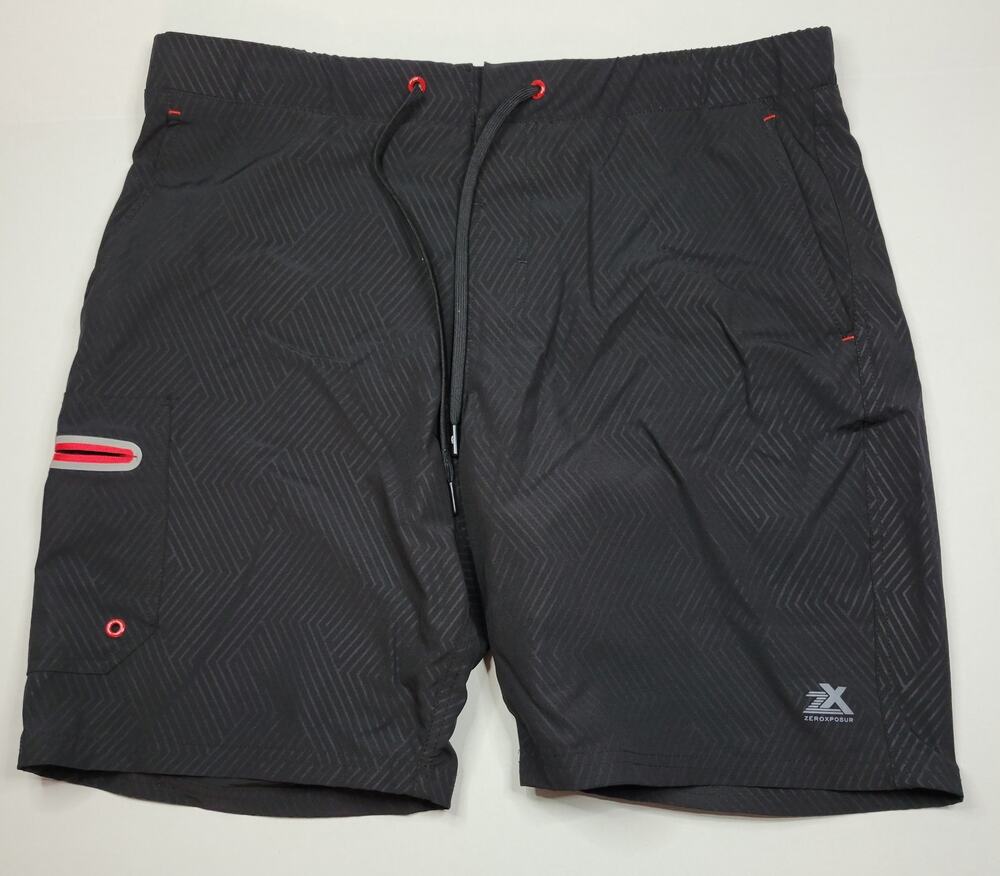 ZeroXposur Men's Tsunami Swim Trunks Shorts Black Red 9" Inseam Y88231 Large